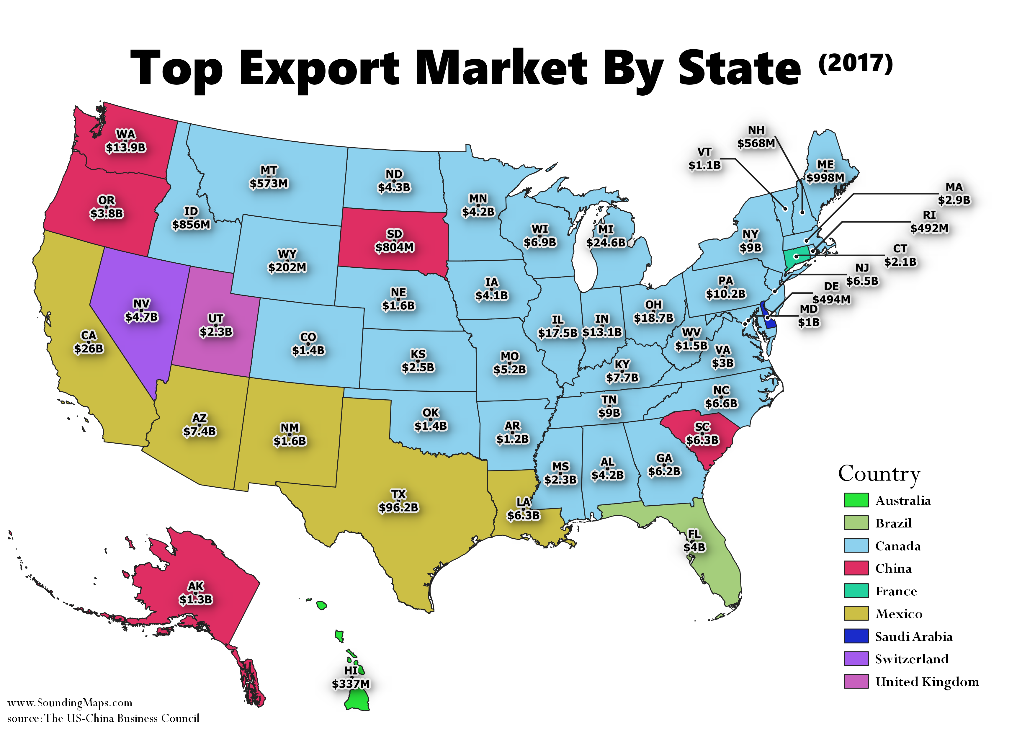 United States Biggest Export Markets Sounding Maps