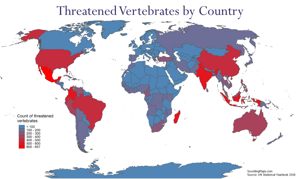 Map of Threatened vertebrates