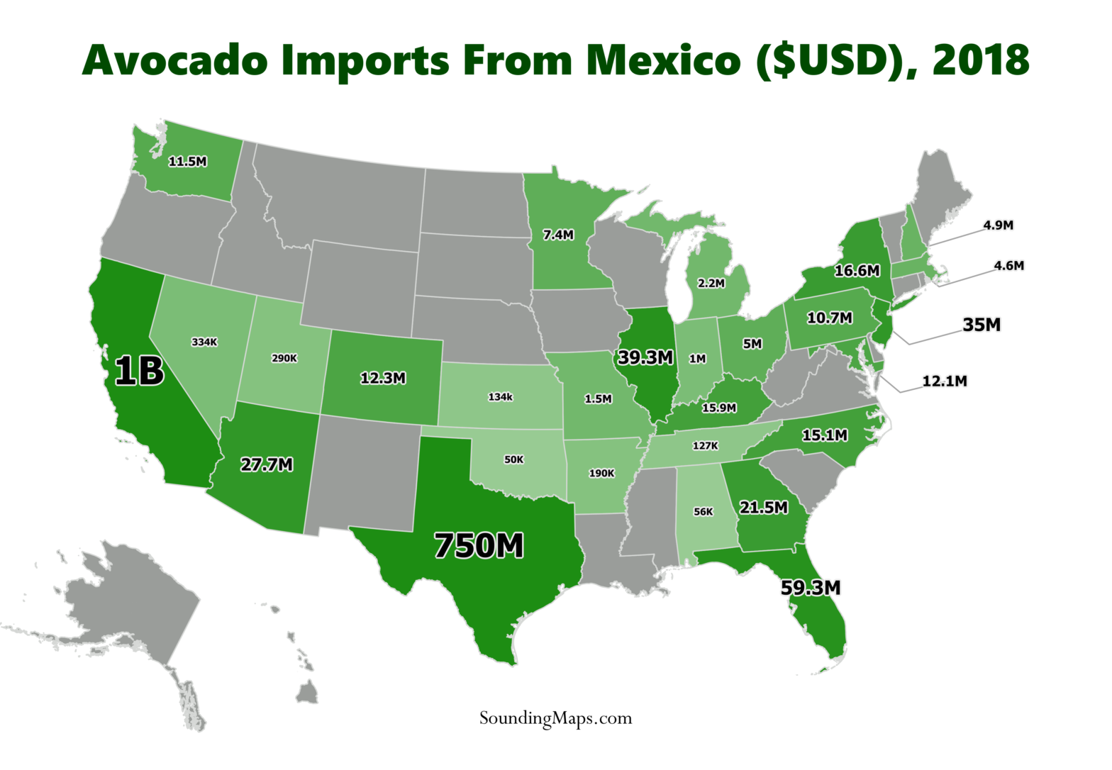 Map of Avocado Imports from Mexico