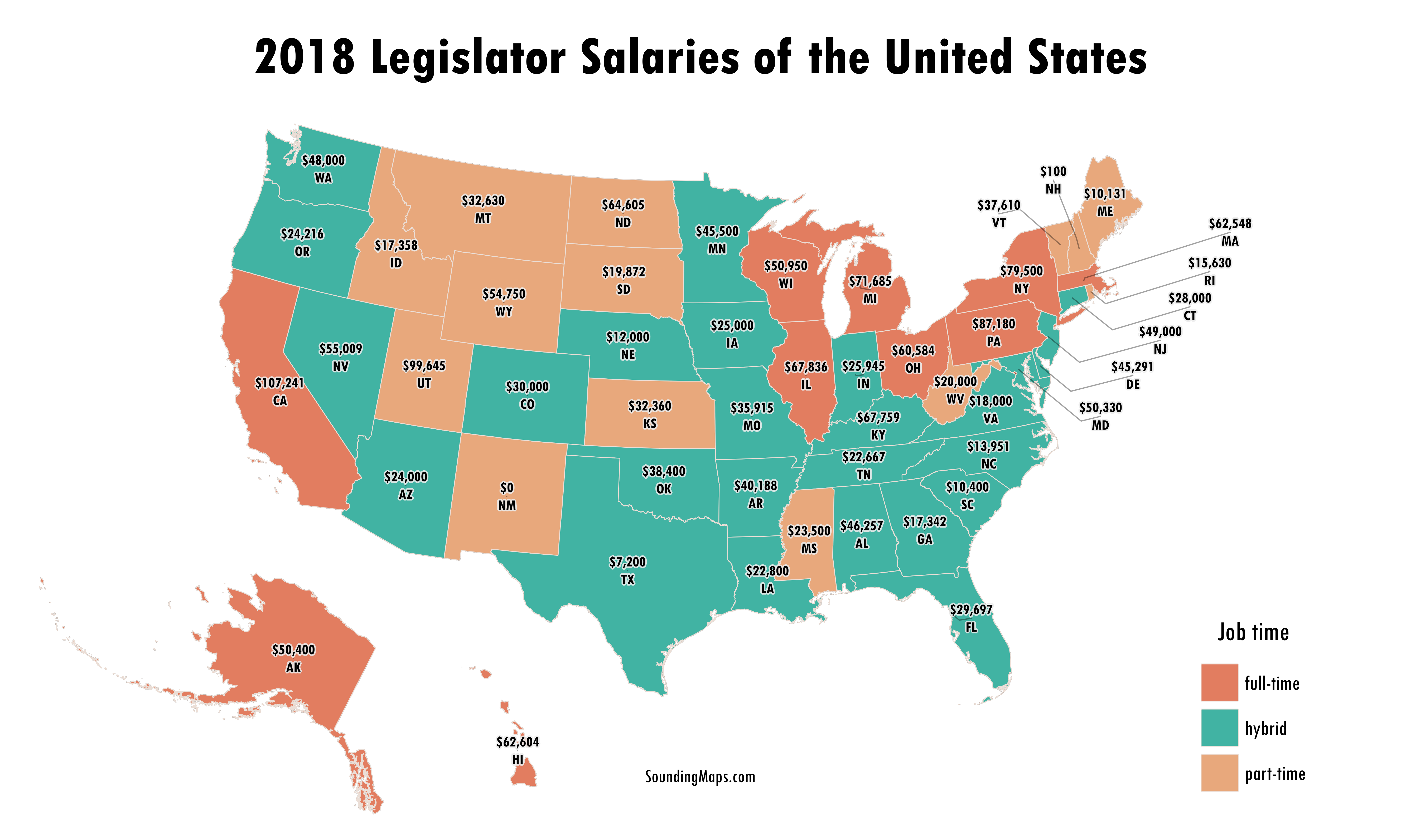 Legislator Salaries of the United States Sounding Maps