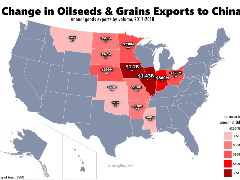 Map united states oilseeds grains export decrease china