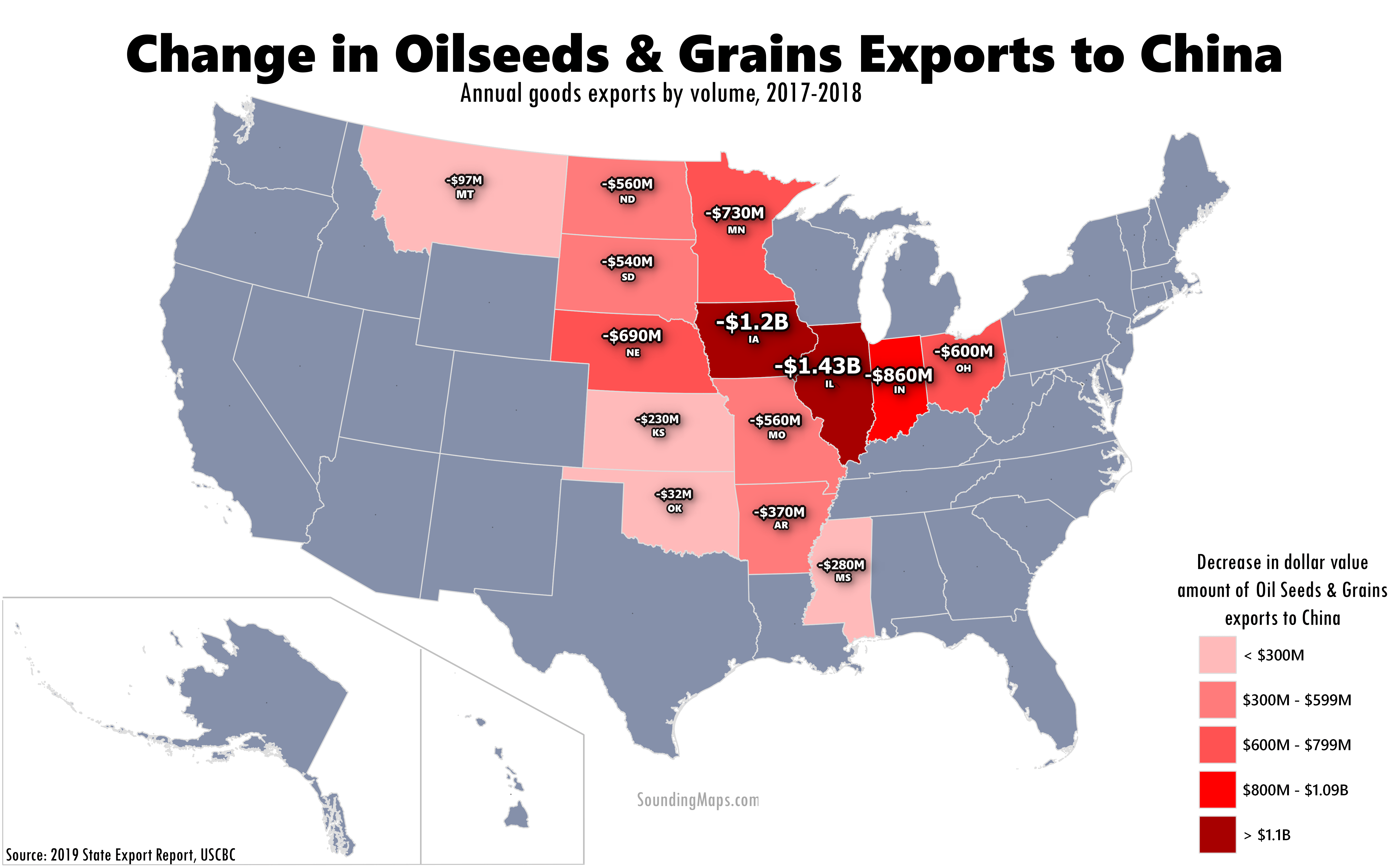 Map united states oilseeds grains export decrease china
