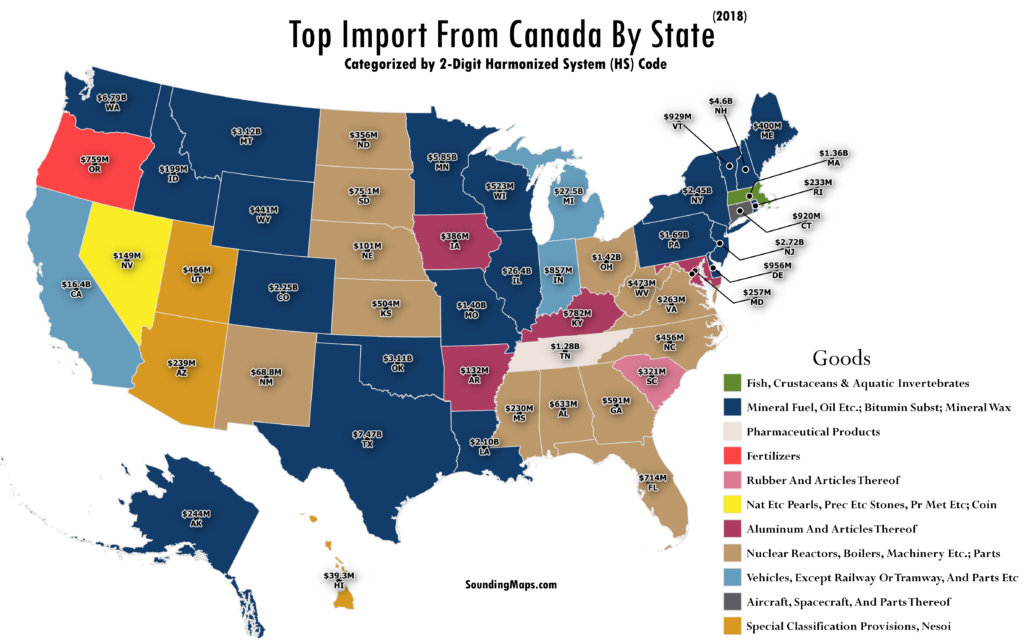 Map Of Canada USA Imports