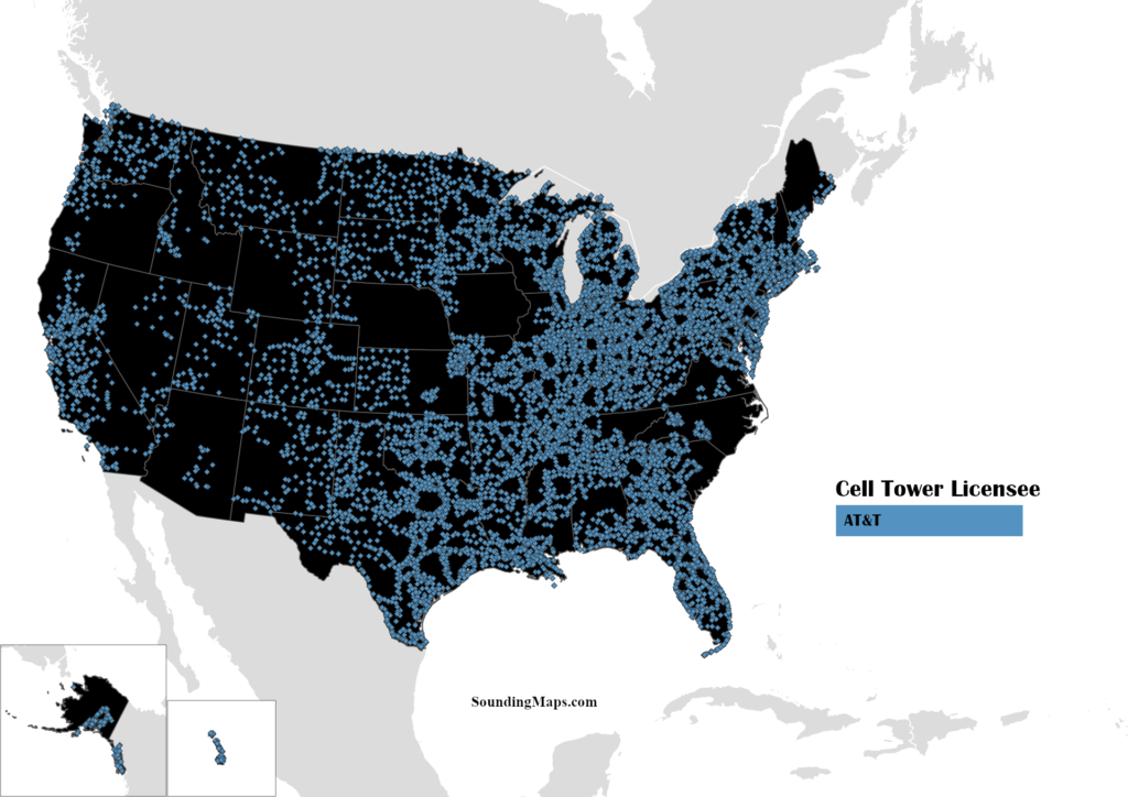 Map of AT&T Cell Towers USA