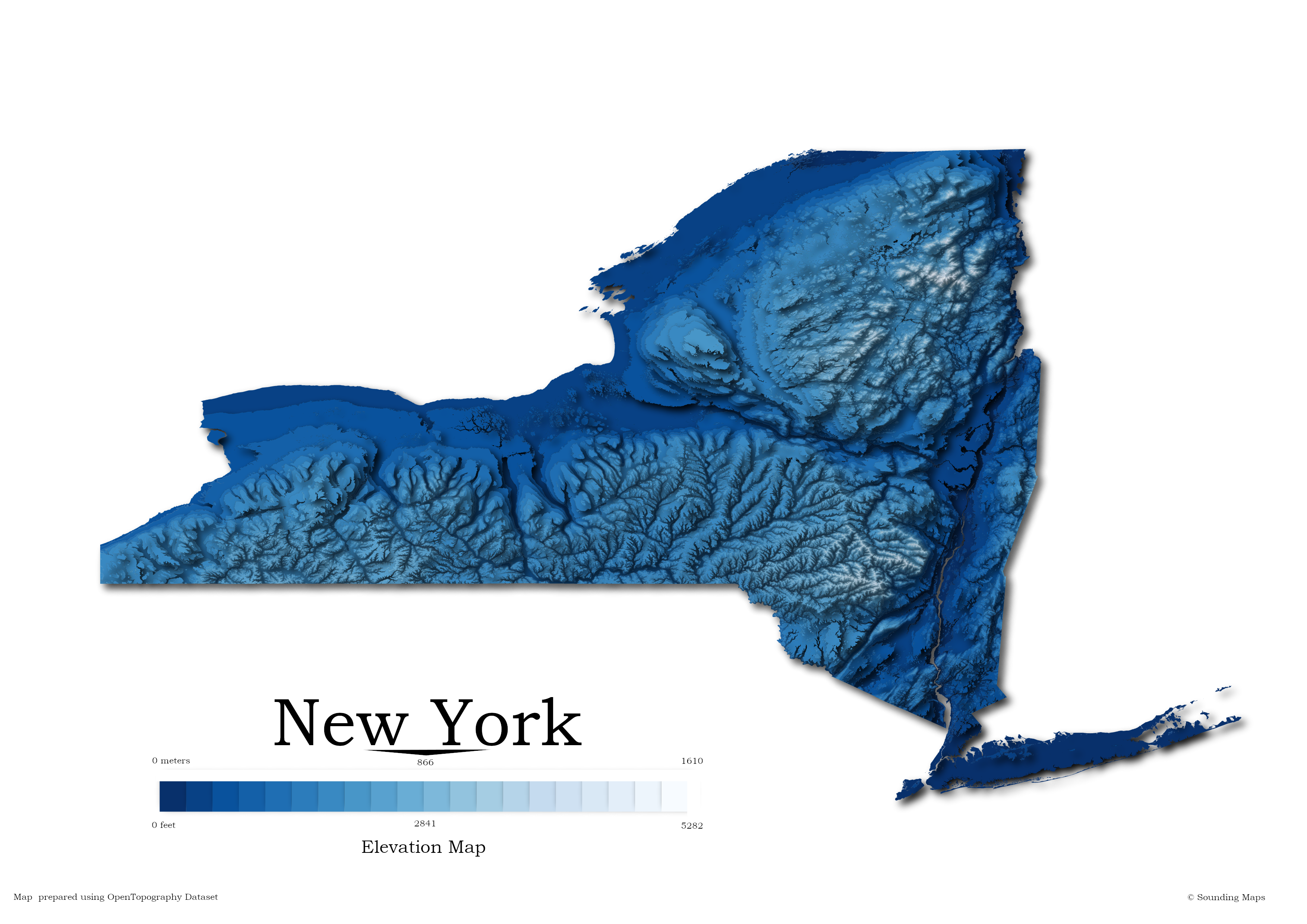 Elevation Map of New York State (NY)