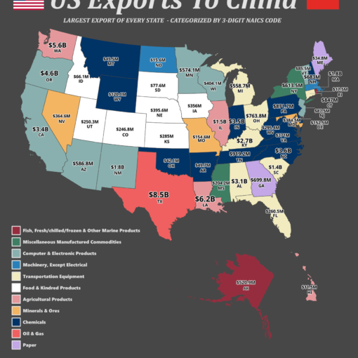 Largest US Export to China of every State