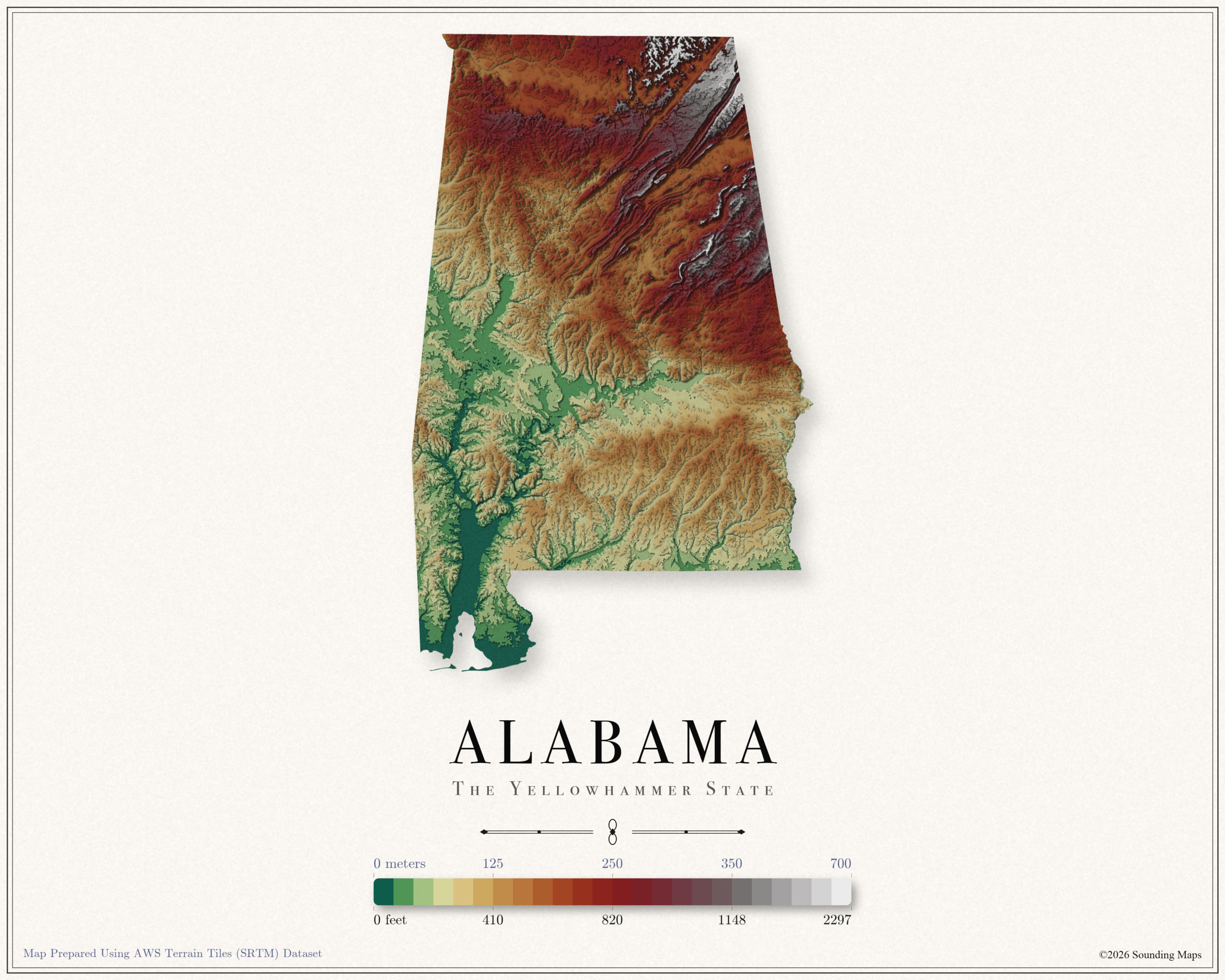 Alabama Elevation Map