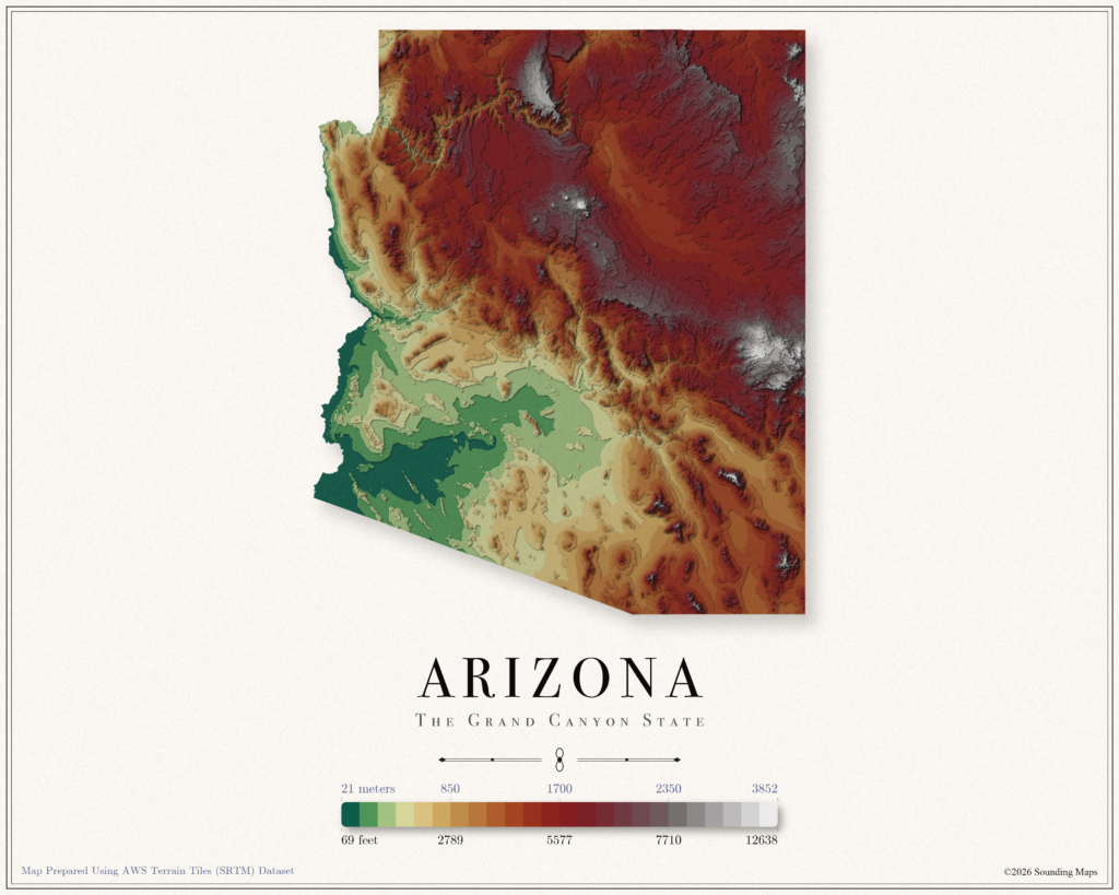Arizona elevation map