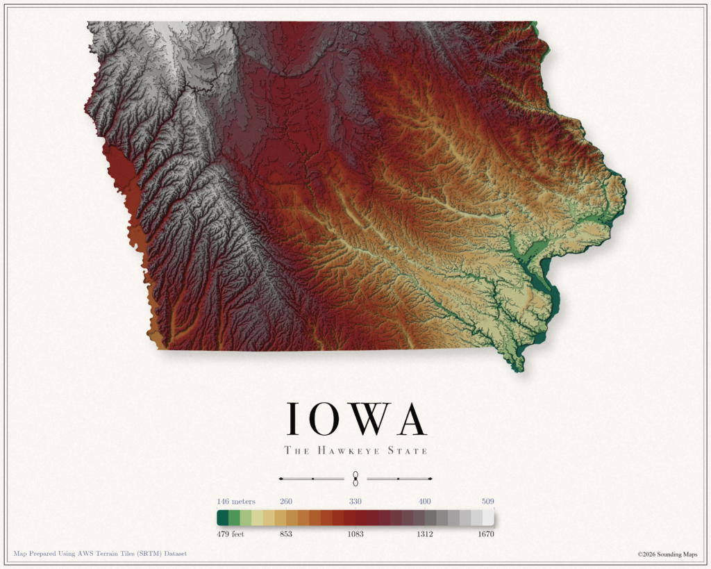 Iowa Elevation Map