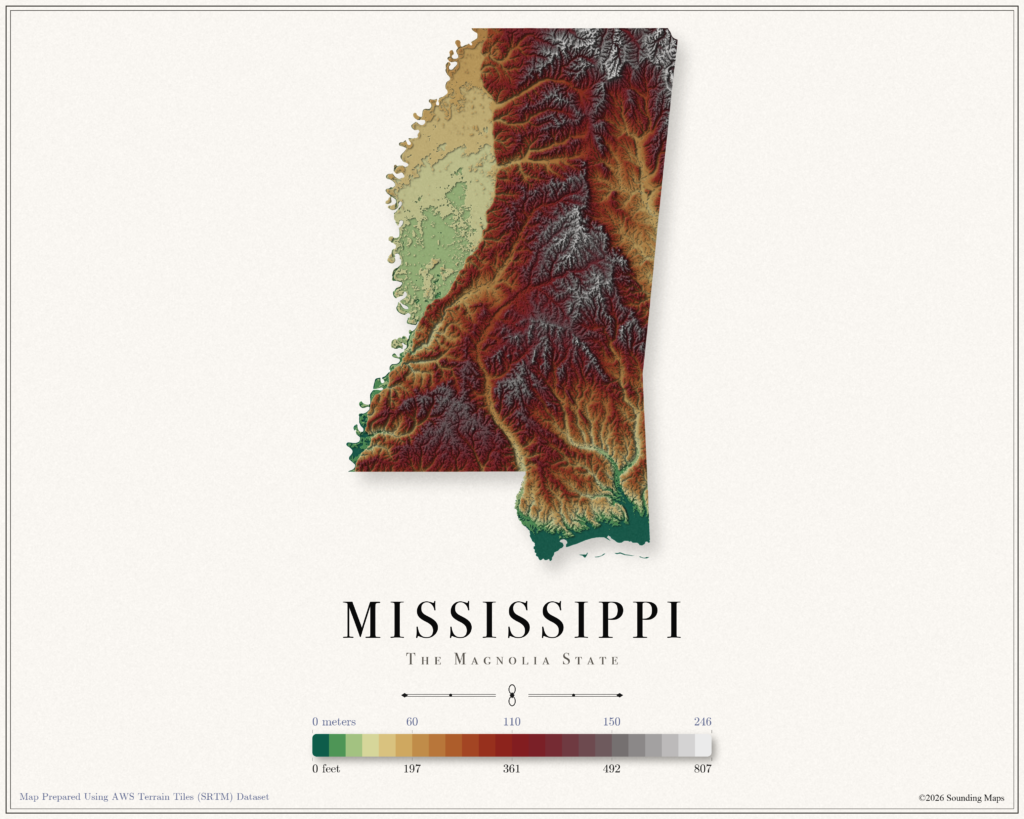 Mississippi Elevation Map