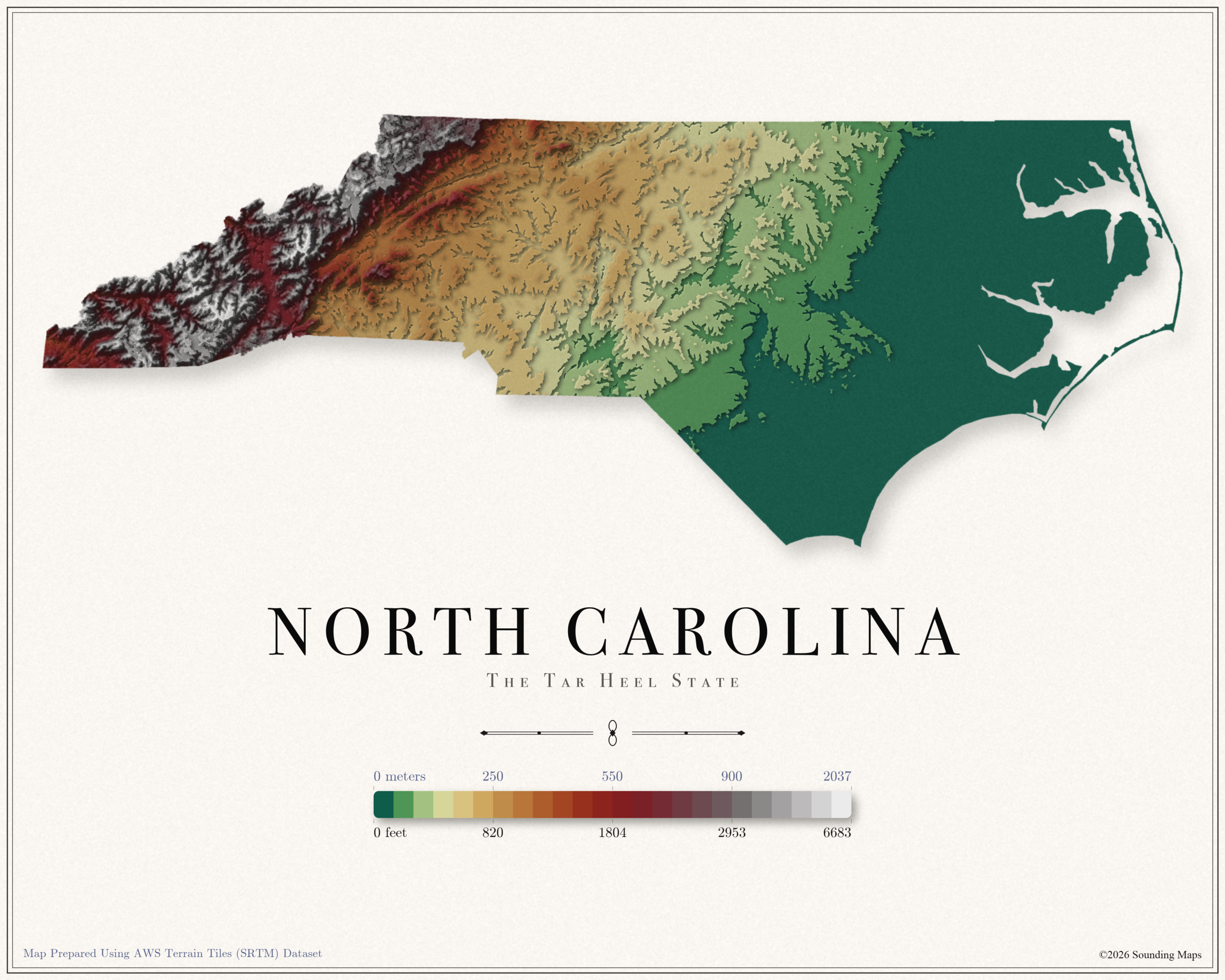 North Carolina Elevation Map