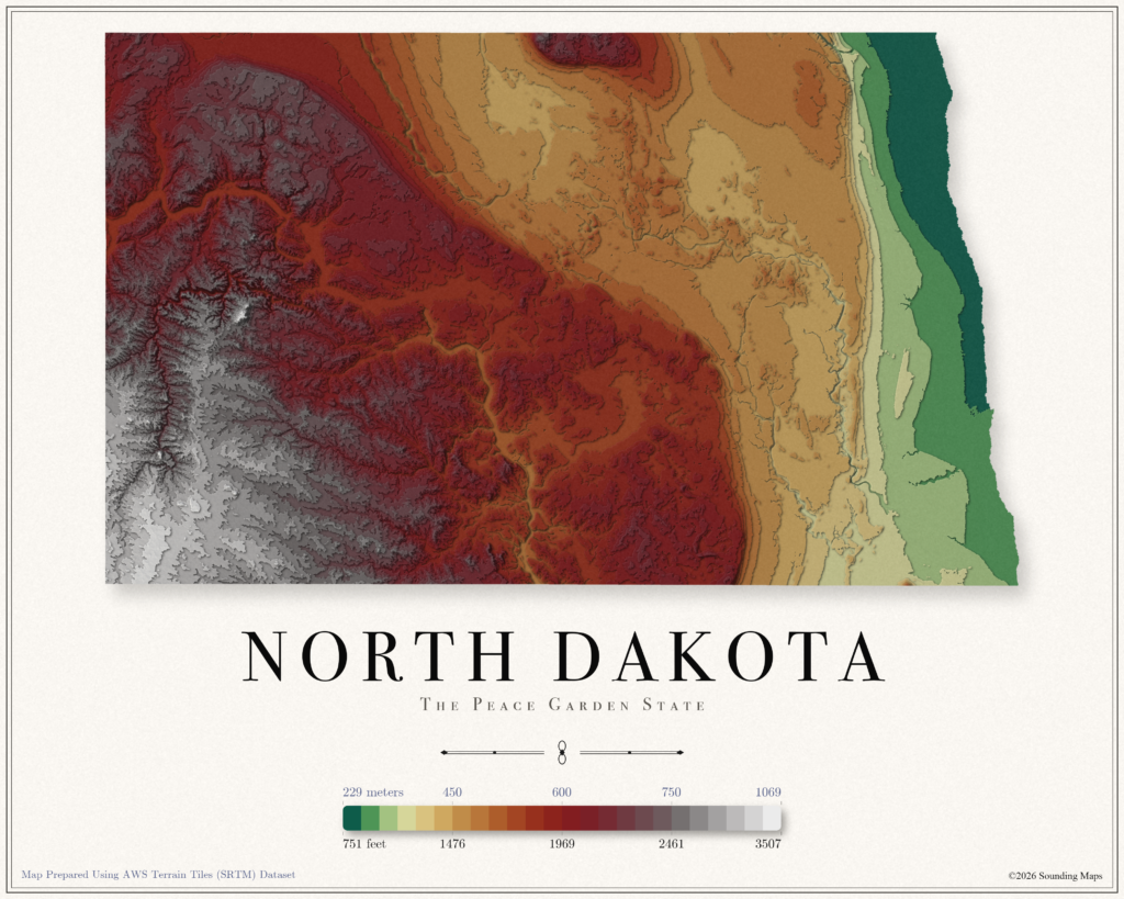 North Dakota Elevation Map