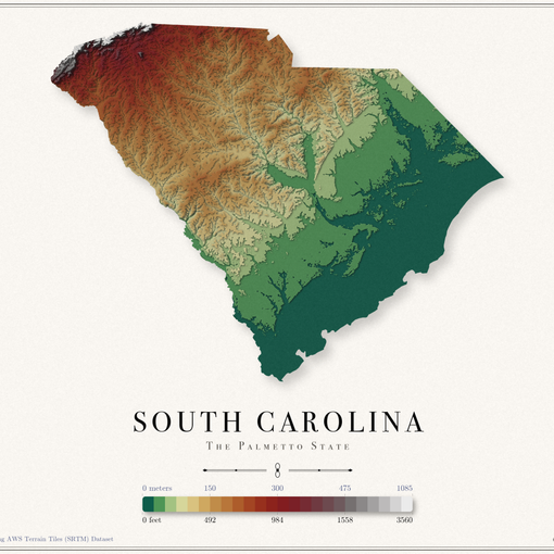South Carolina Elevation Map