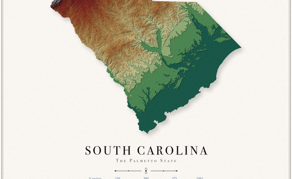 South Carolina Elevation Map