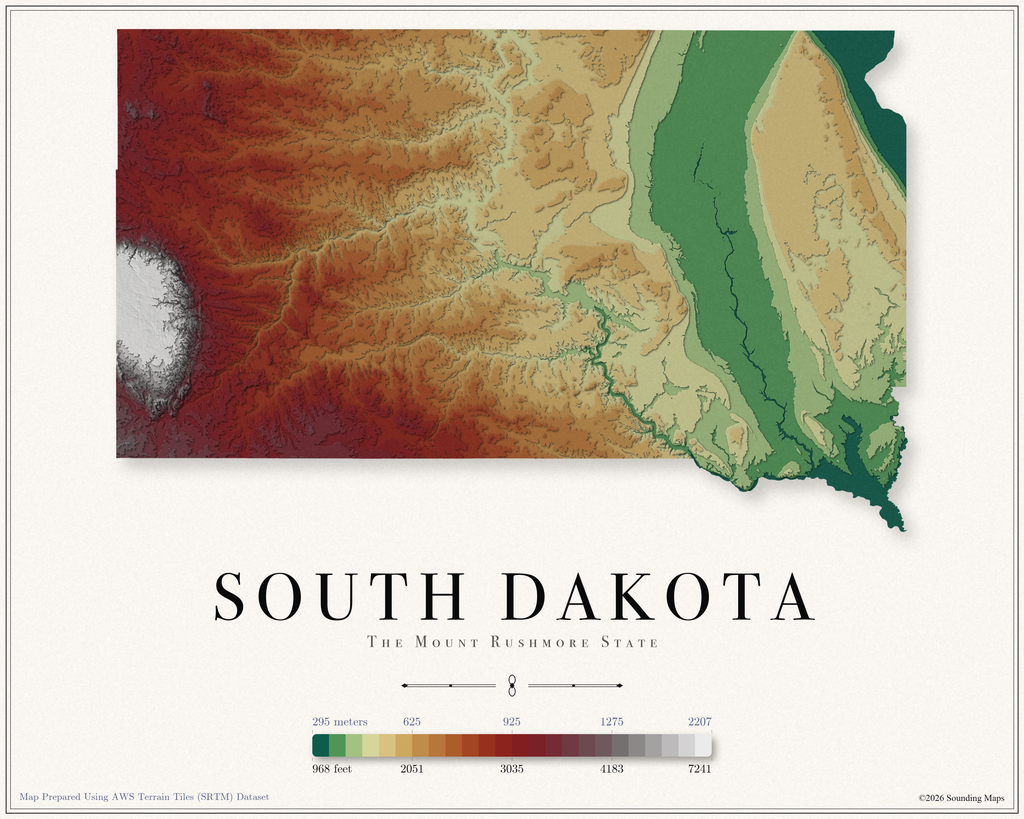 South Dakota Elevation Map