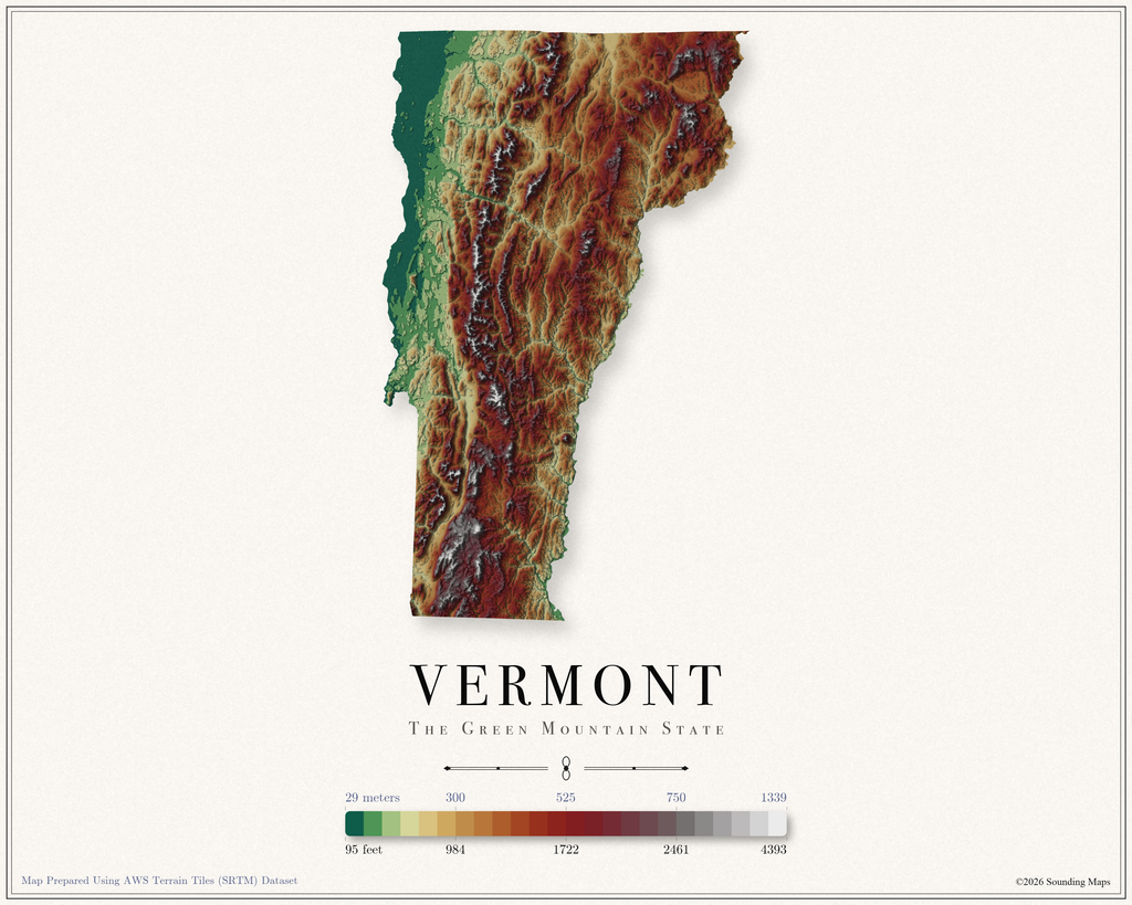 Vermont elevation map poster