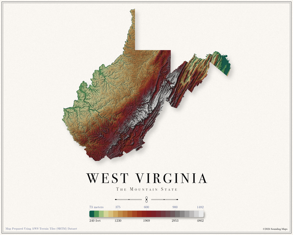 West Virginia Elevation Map