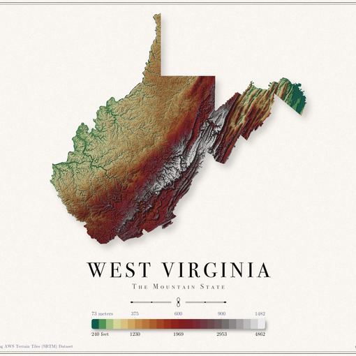 West Virginia Elevation Map