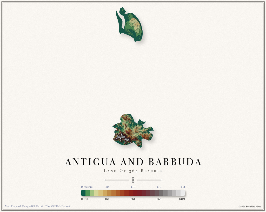 Antigua and Barbuda Elevation Map