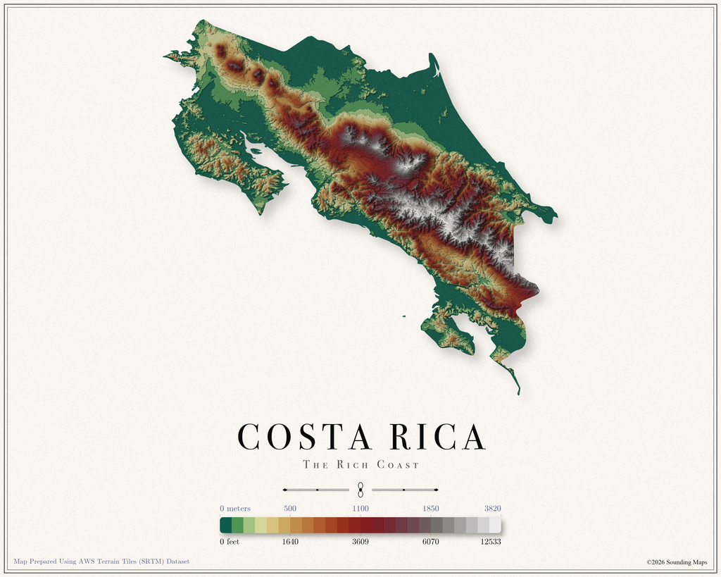 Costa Rica Elevation Map