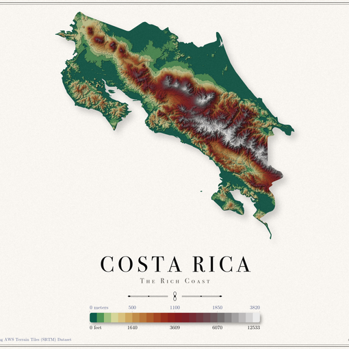 Costa Rica Elevation Map