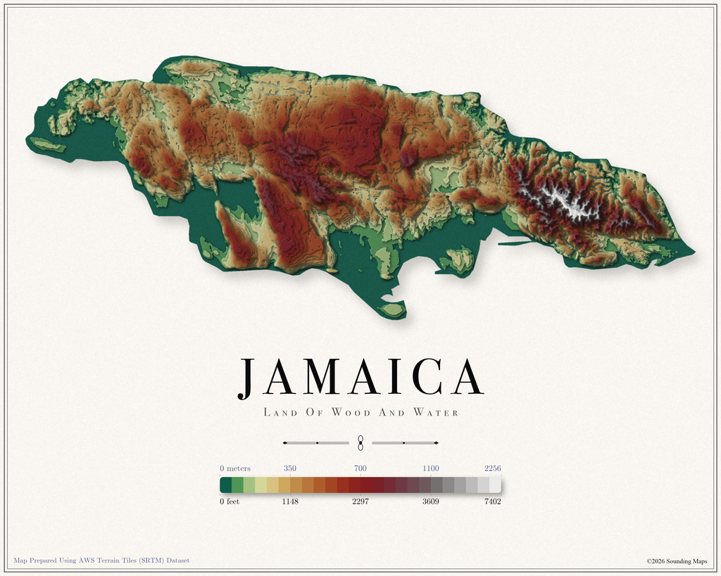 Jamaica Elevation Map