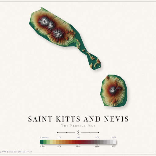 Saint Kitts and Nevis Elevation Map
